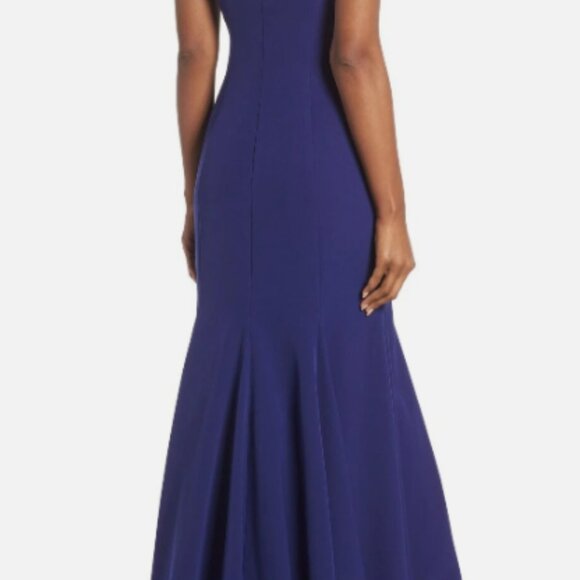 VINCE CAMUTO Cobalt Blue Purple Crystal Embellished Strap Mermaid Gown Dress 6 - Picture 3 of 14